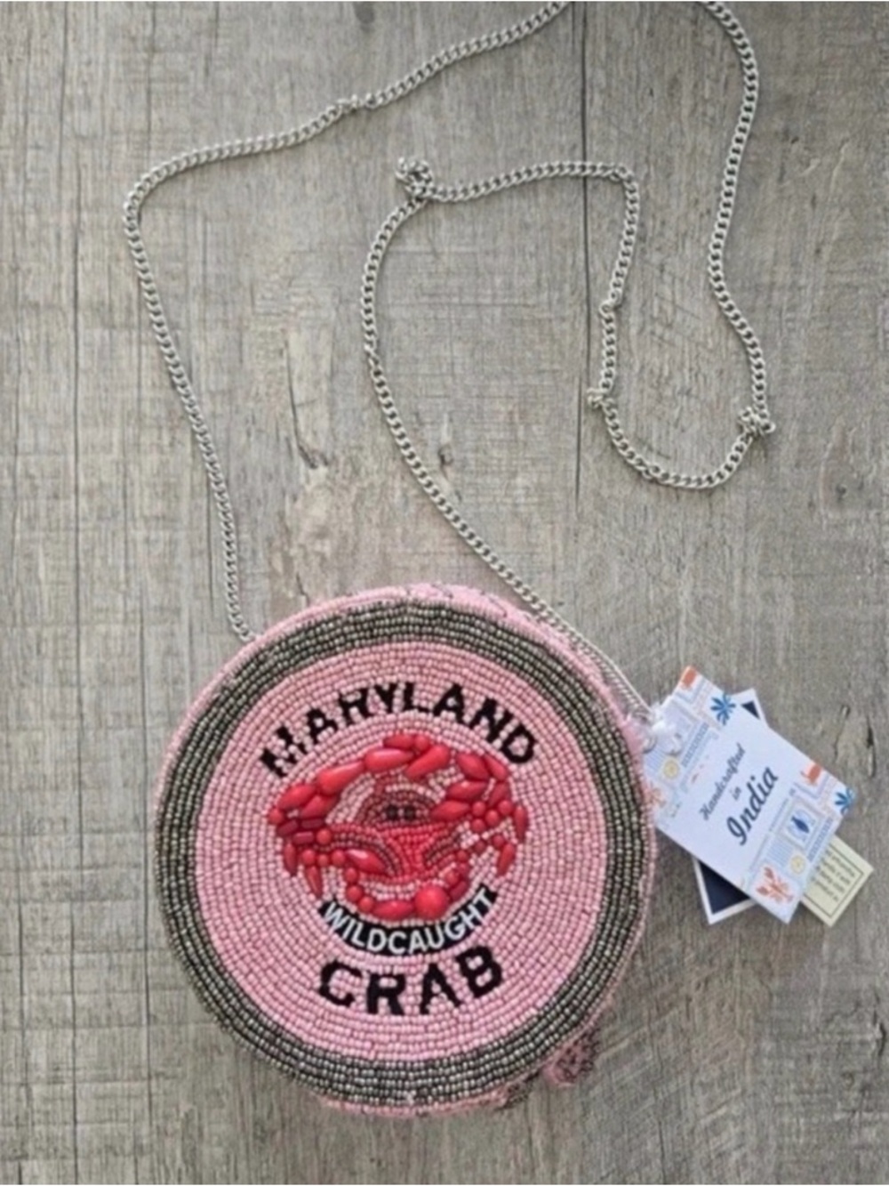 Maryland Crab Beaded Crossbody - Pink & Coral